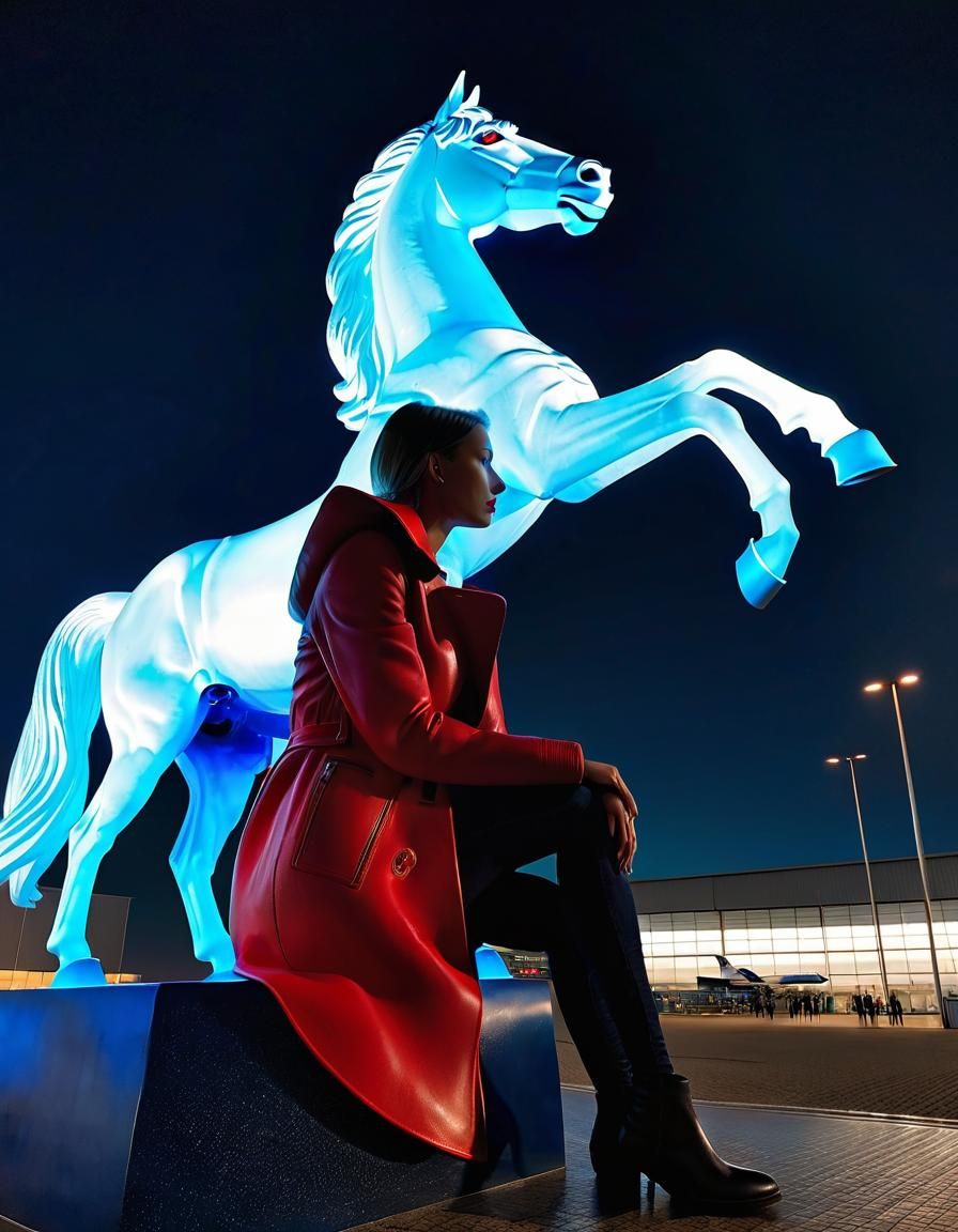 Blue Horse Statue at Airport in Realism Style