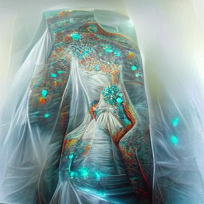 Turquoise Wedding Dress with Opalescent Train
