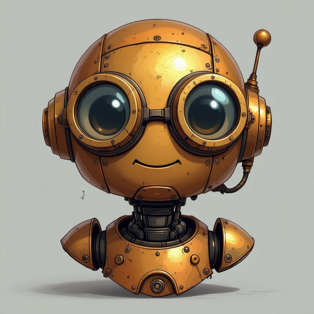 Adorable Steampunk Robot Head with Goggles in Cartoon Style