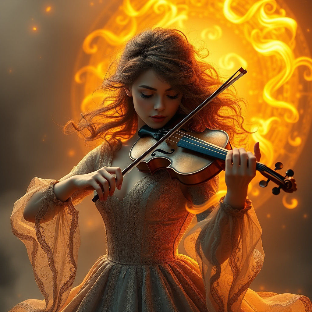 Fiery Violinist in Dreamlike Digital Painting