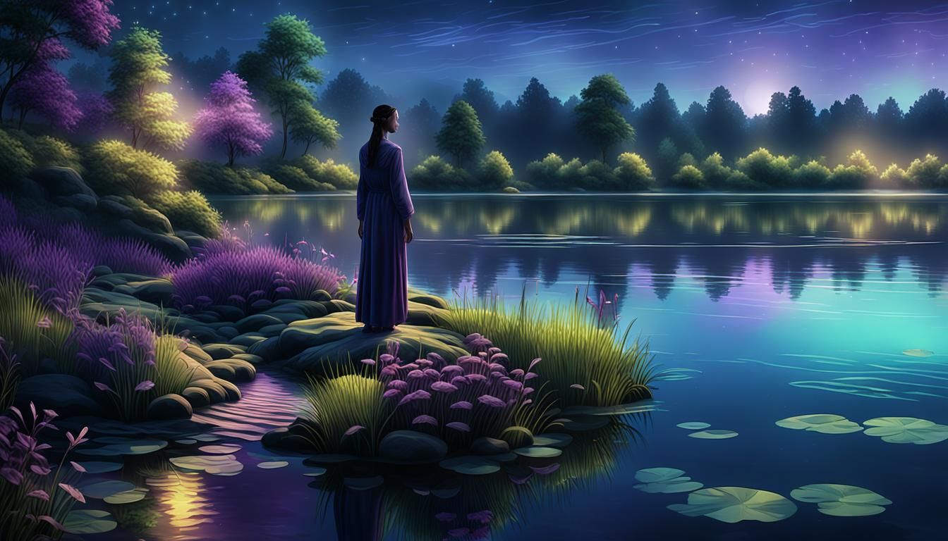 Dreamlike Nocturnal Scene with Luminescent Plants