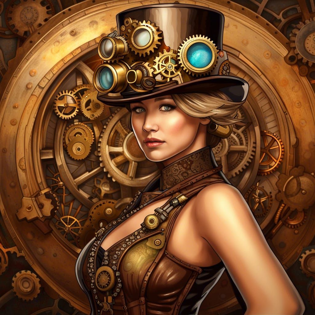 Steampunk Portrait of Woman with Goggles