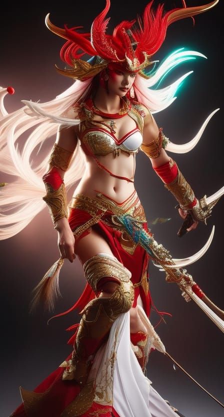 Lion-Elf Warrior in Neo-Sengoku Samurai Style