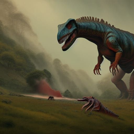 Surreal Jurassic Circus Nightmare in Hyperrealism
