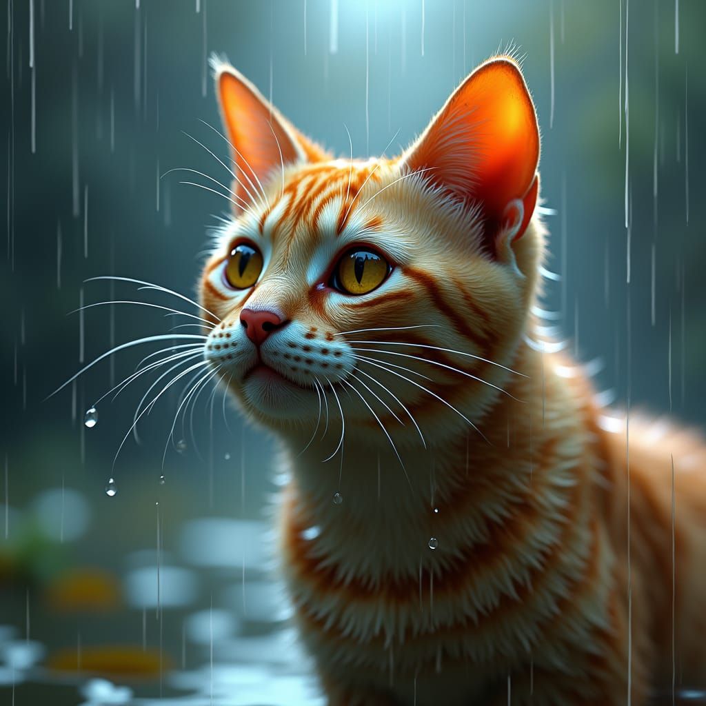 Startled Cat in Outdoor Shower: Hyperrealistic Digital Art