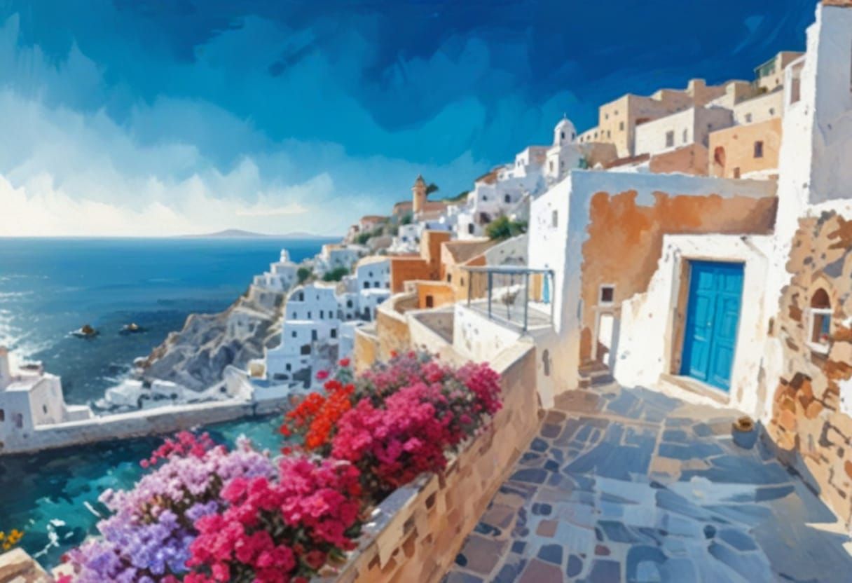 Vibrant Crete Landscape in Gouache Style