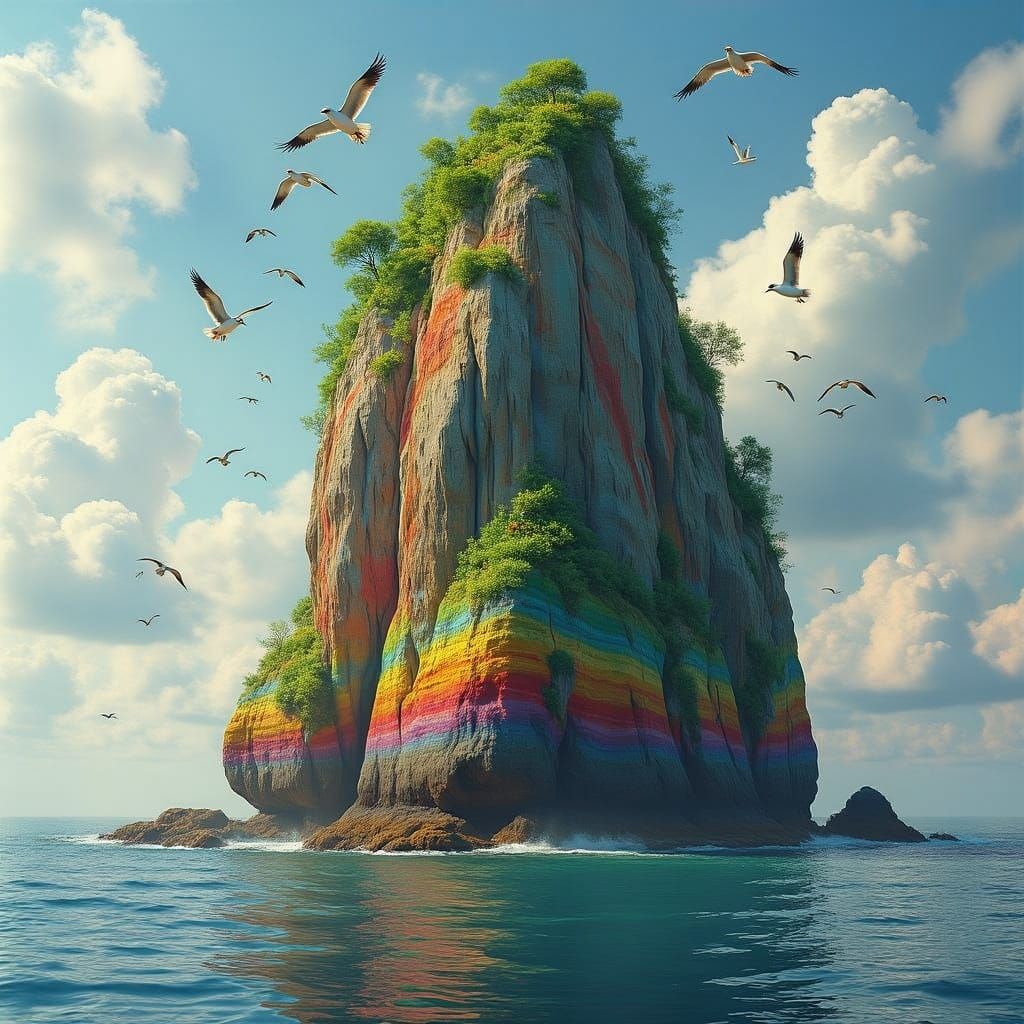 Majestic Ocean Rock Formation in Hyperrealistic Style