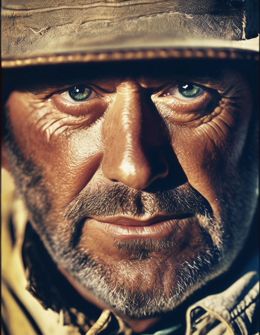 Tough Cowboy's Weathered Face in the Wild West