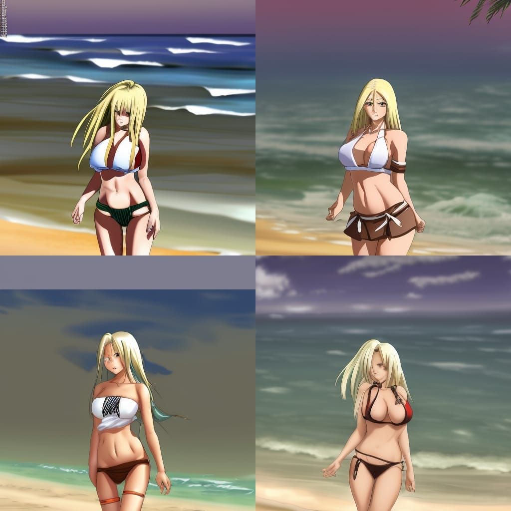 Anime Girl on Beach in Blue Bikini