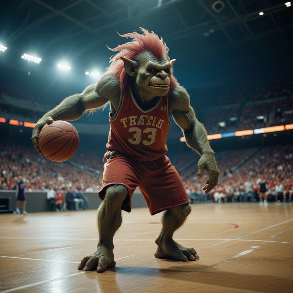 Troll Basketball Star in Stadium, Cinematic Style