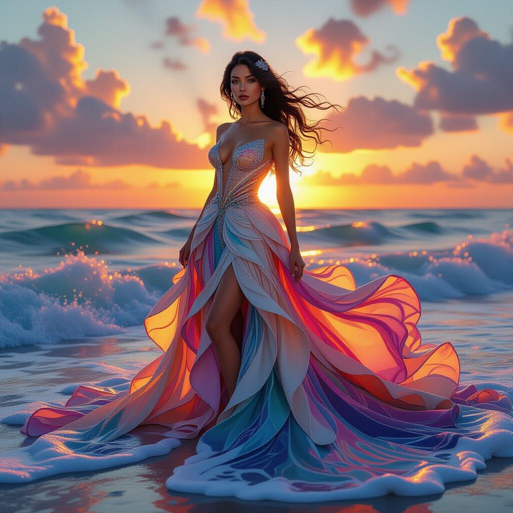 Ocean Sunset Dress: Fantasy Realism Portrait