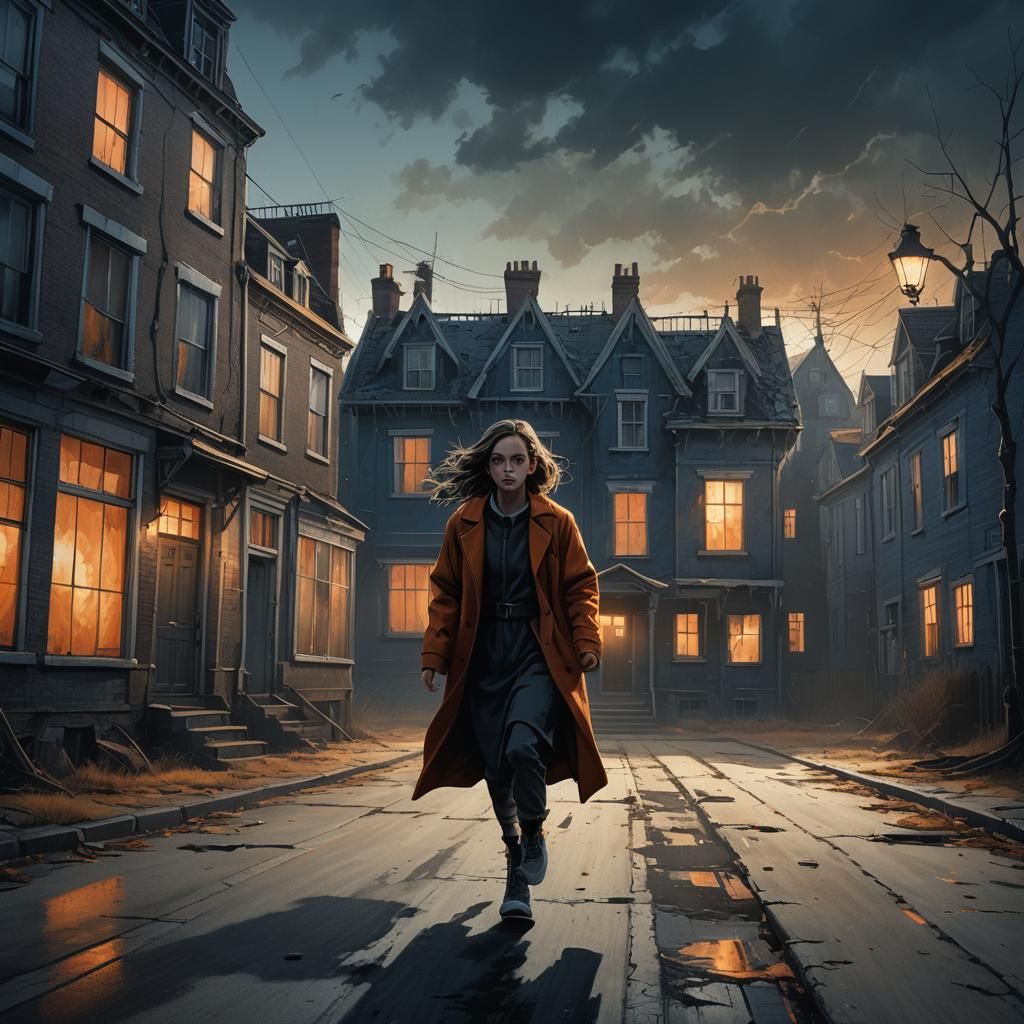 Dark Fantasy: Girl Runs Towards Deserted House