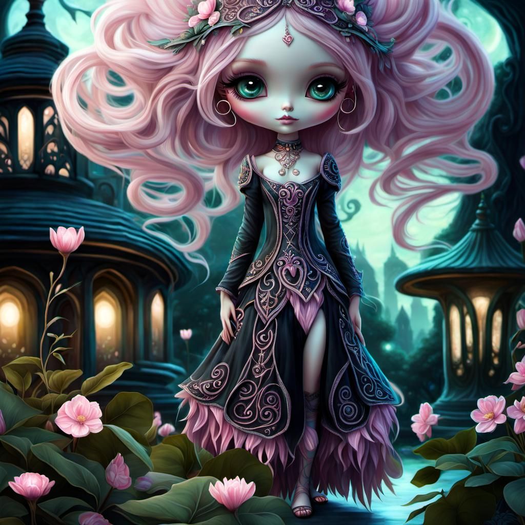 Pixie Girl in Bioluminescent Garden: Fantasy Concept Art