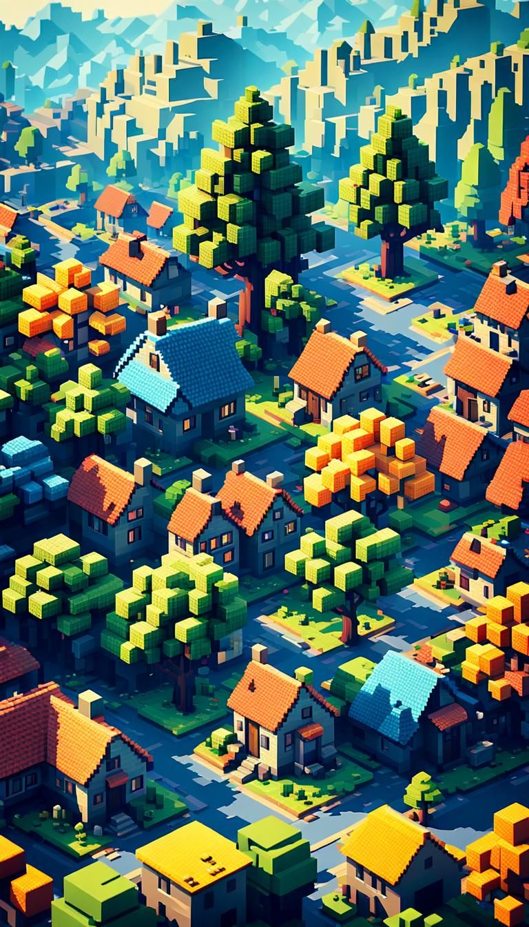 8-Bit Pixel Art Village in Daylight