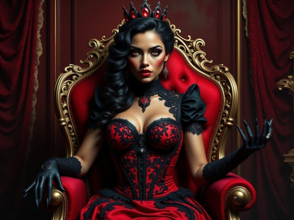 Crowned Woman in Victorian Gown, Dark Surrealism