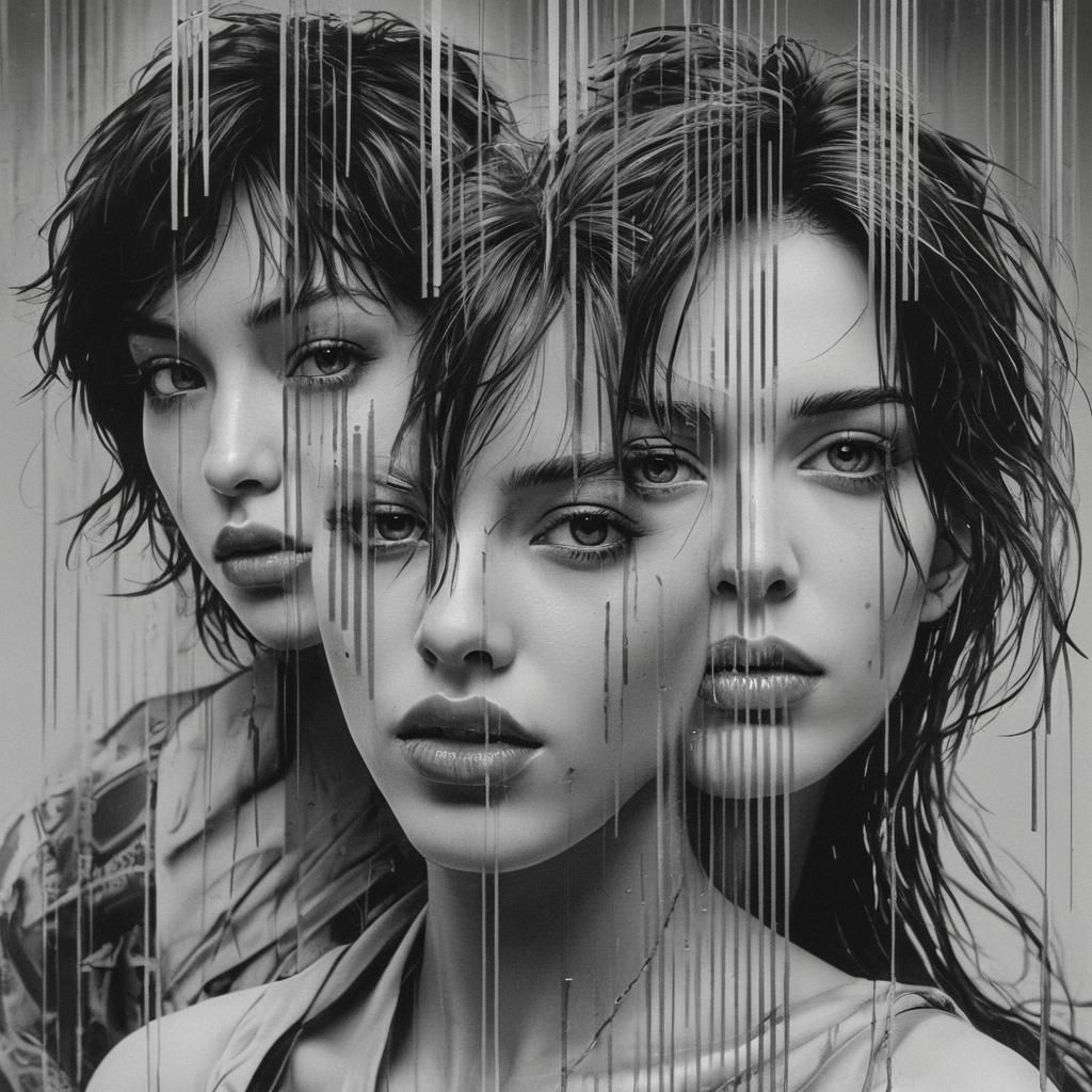 Anime-Inspired Sci-Fi Portrait in Black and White