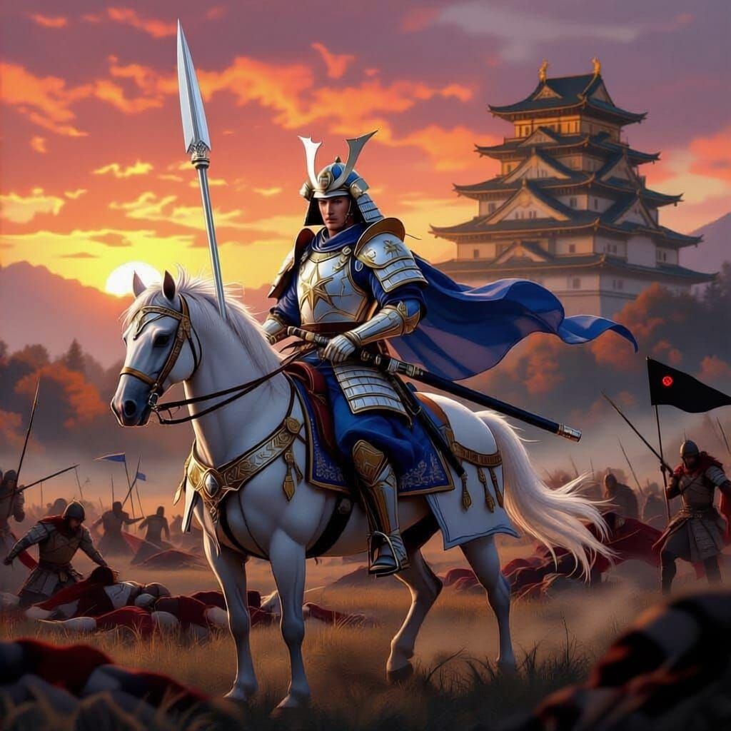 Samurai Lancer on Horseback in Fantasy Battle