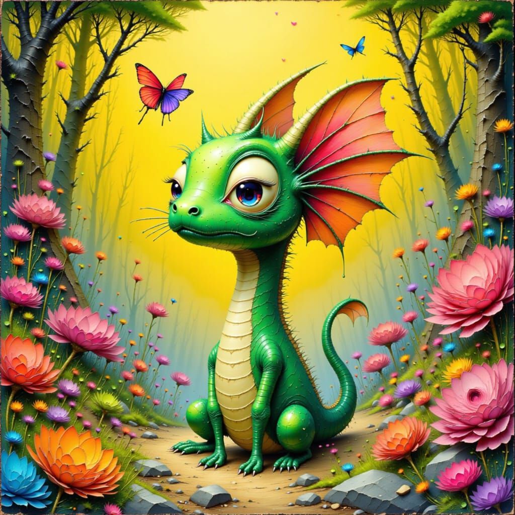 Honeydew Melon-Dragon Hybrid in Pop Surrealist Style