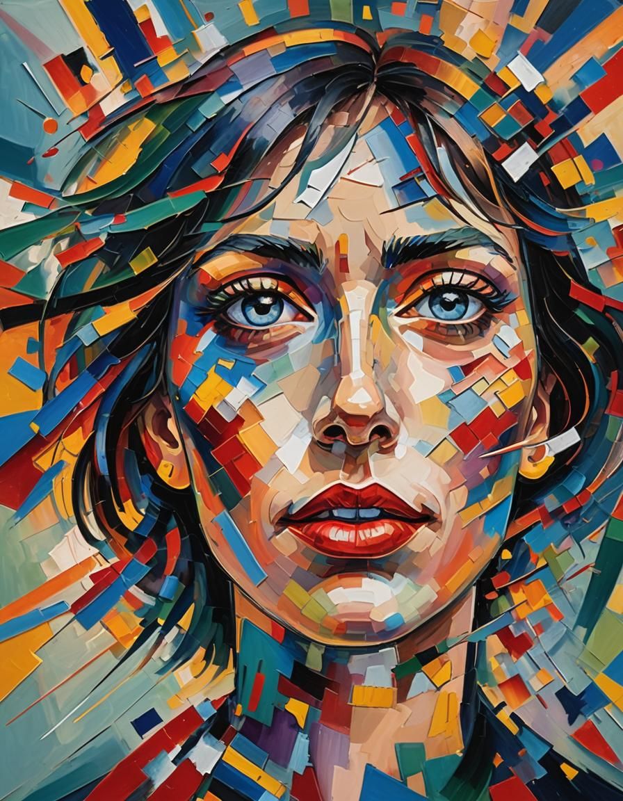 Abstract Expressionist Portrait in Oil, Geometric Style