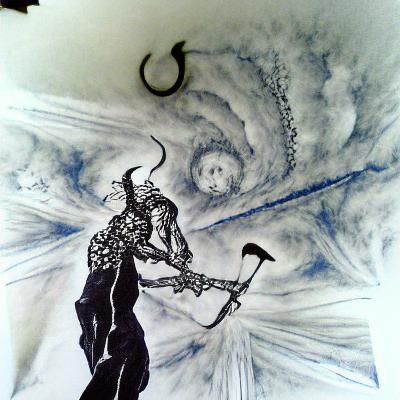 Surreal Demon Lord Scythe Ink Drawing