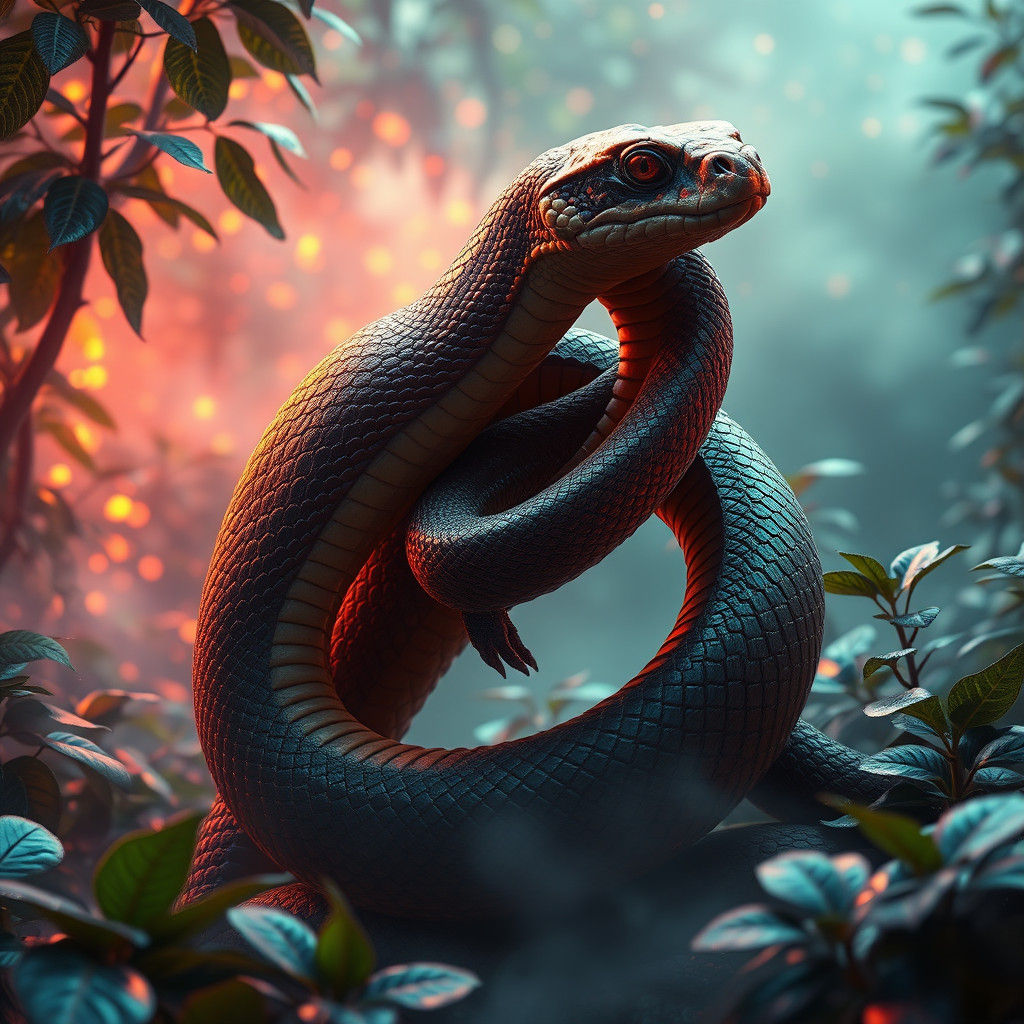 Mystical Snake and Turtle Duo in Lush Setting