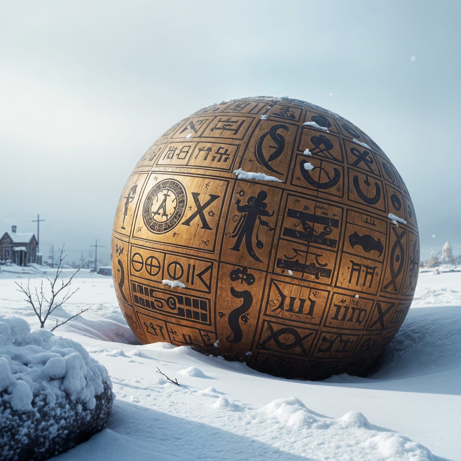 Golden Spheros in Snowy Landscape