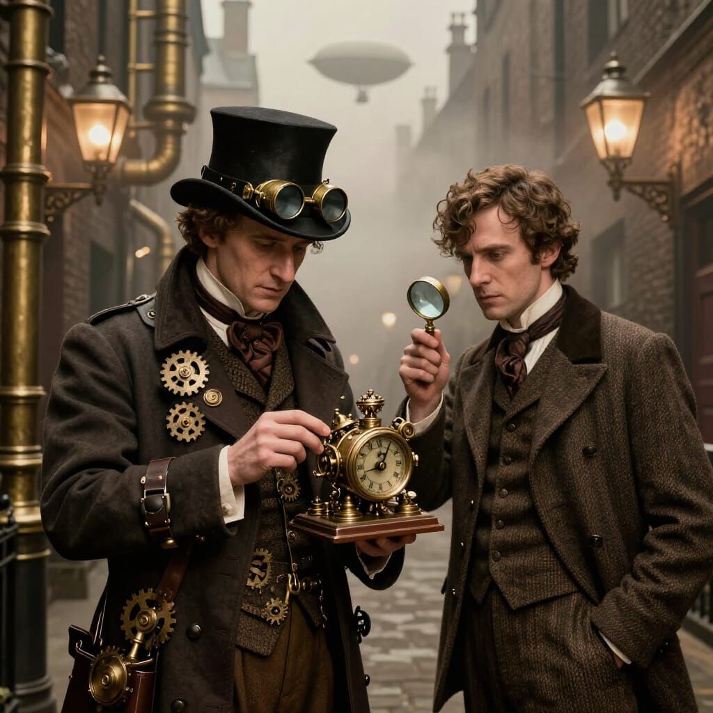 Steampunk Sherlock Holmes and Watson in Victorian London