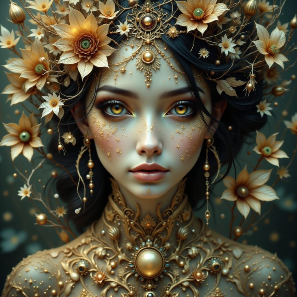 Fantasy Woman with Extravagant Makeup and Hair