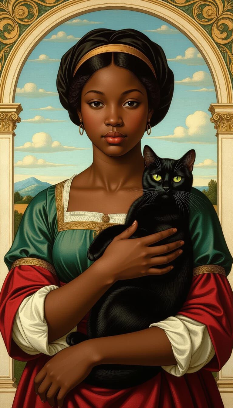 Renaissance Portrait: Black Woman with Cat