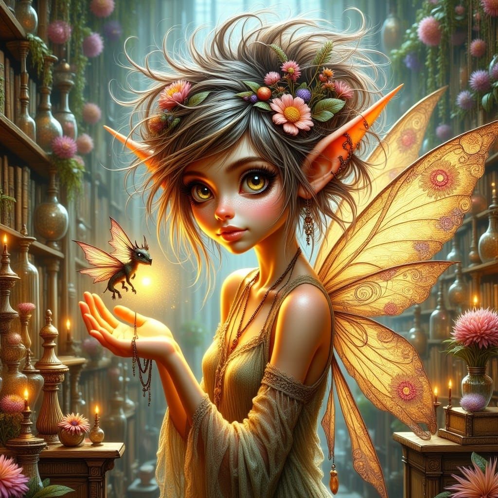 Enchanted Fae with Dragon in Digital Art Style