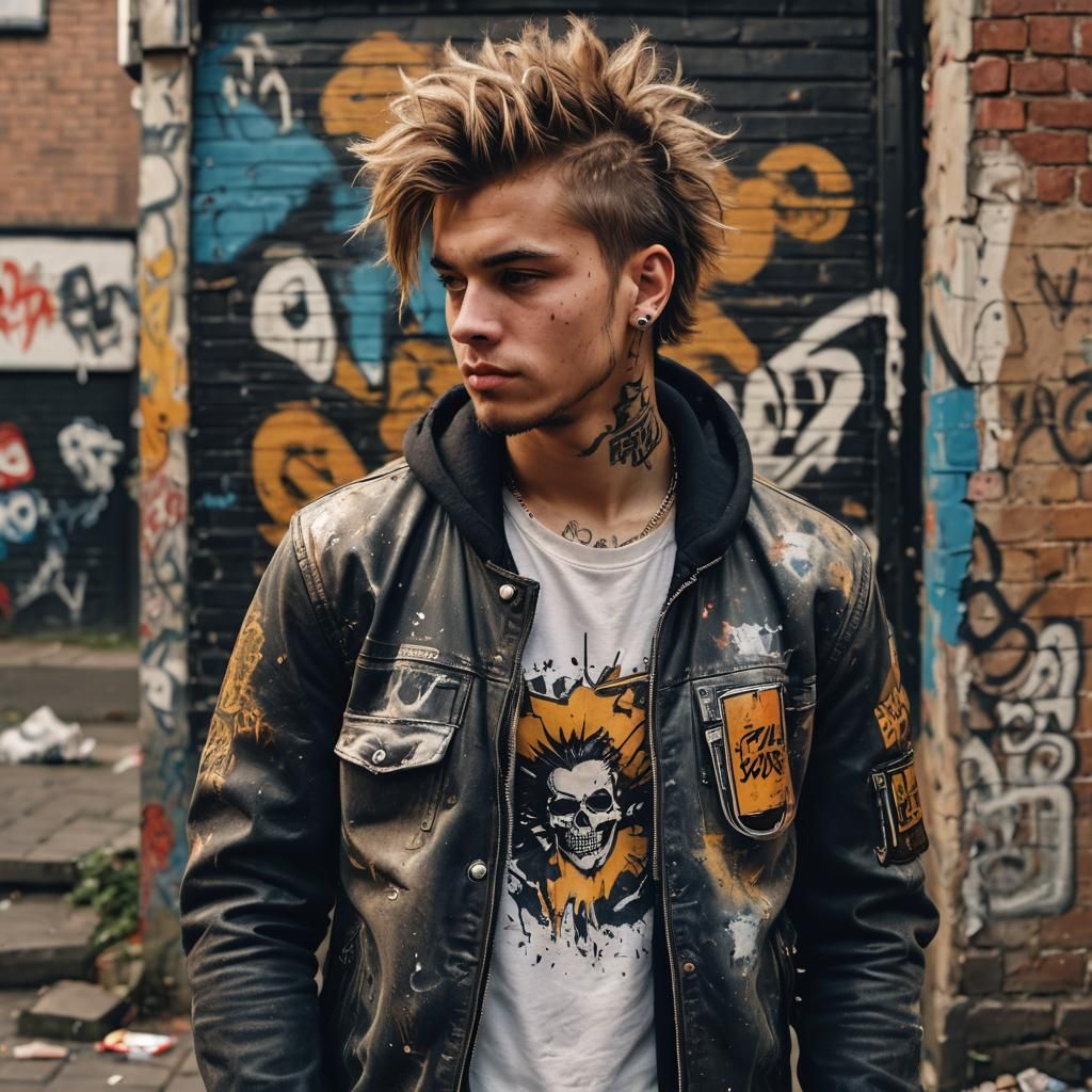 Urban Punk Graffiti Artist Portrait in Photorealistic Style