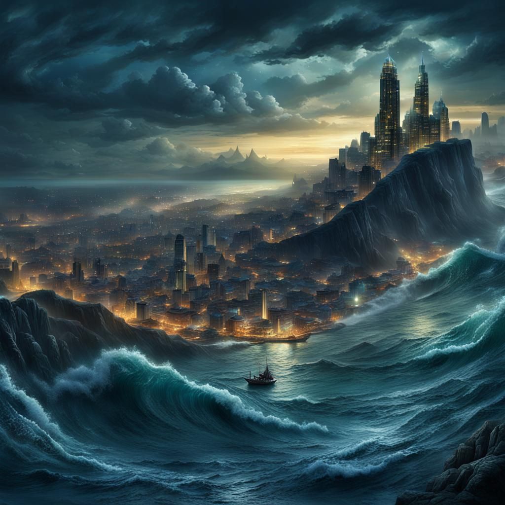 Drowning City at Night: Epic Digital Matte Painting