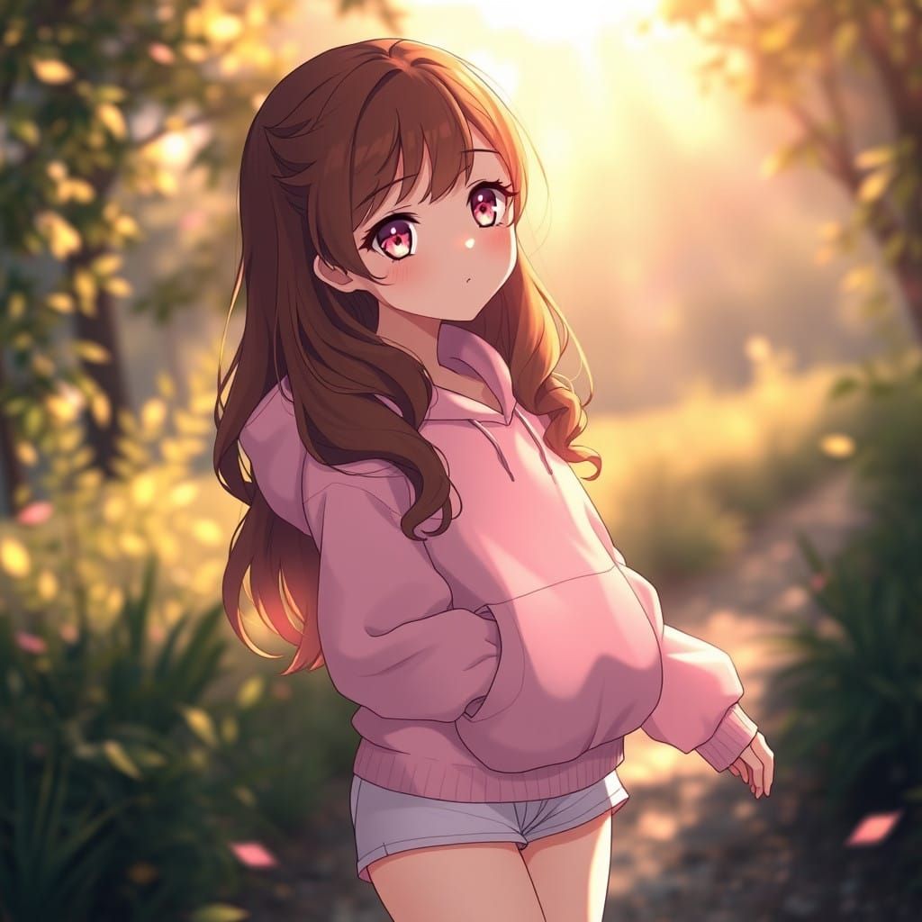 Serene Anime Girl in Whimsical Nature Scene