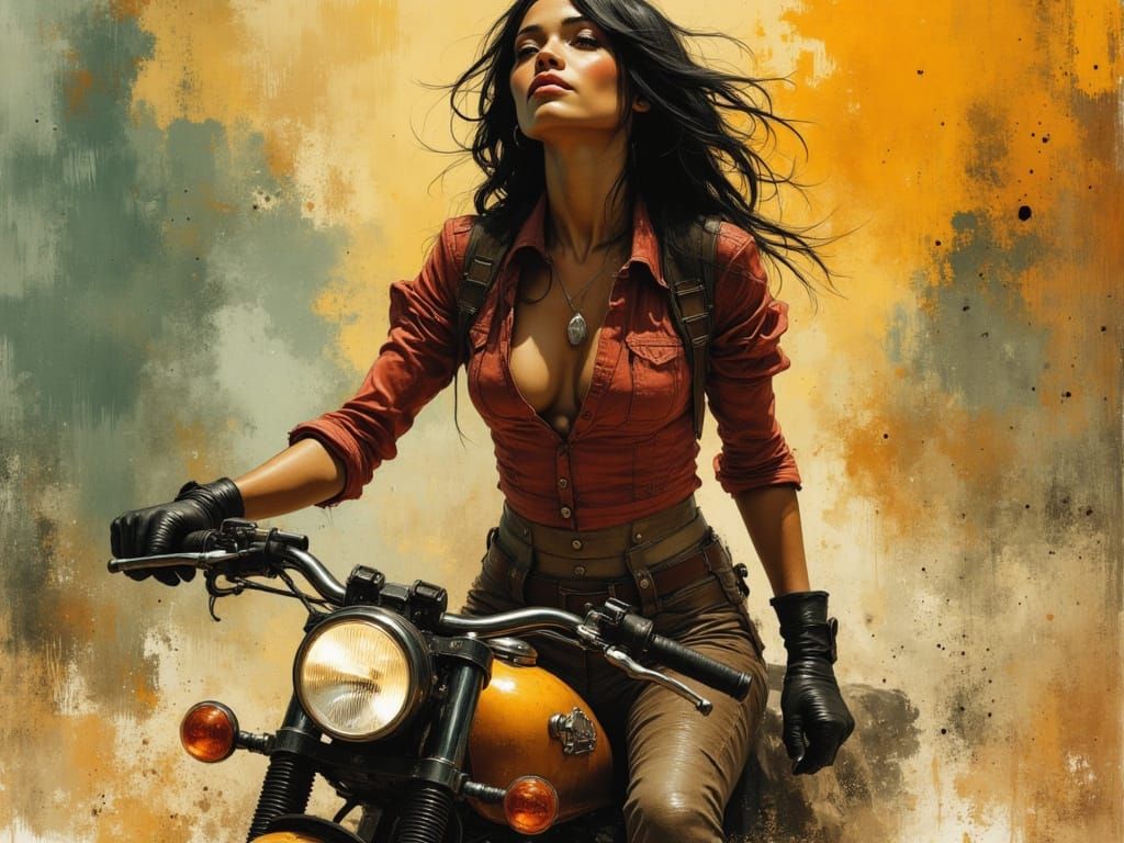 Abigail Spencer as Megan Fox Biker in Dramatic Lighting