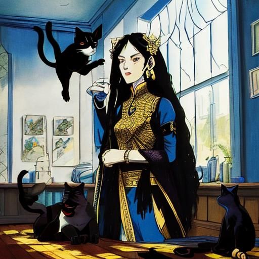 Woman with Cat in Pop Art Style