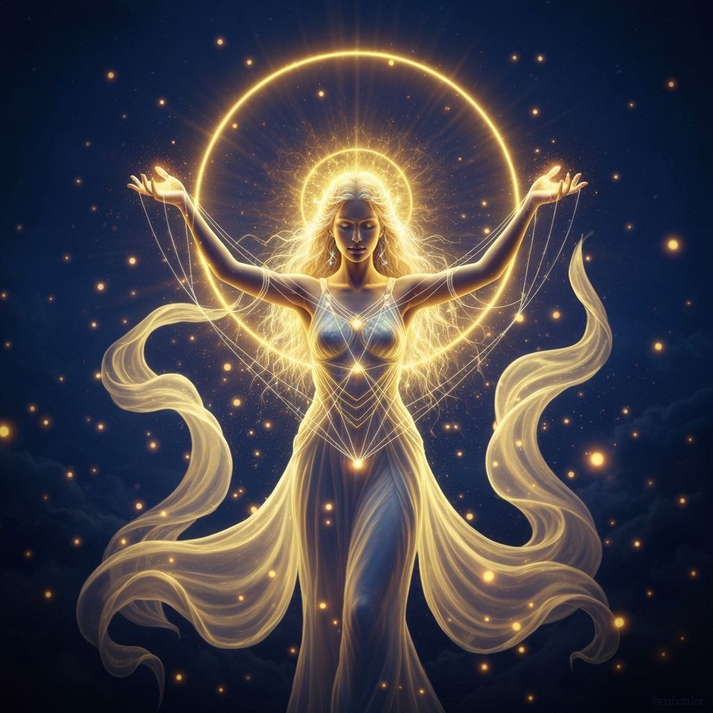 Ethereal Goddess Weaves Cosmic Light in Fantasy Realism Styl...