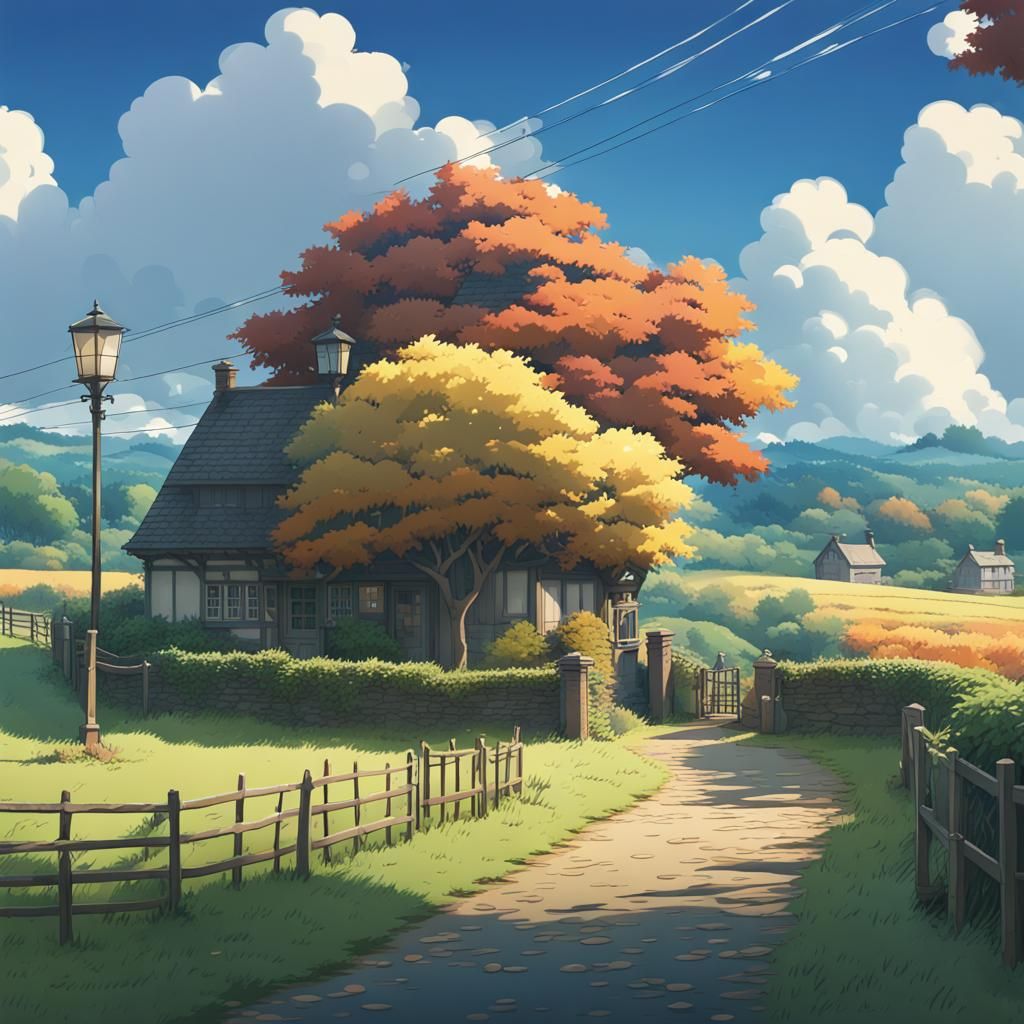 Cozy English Countryside in Anime Style