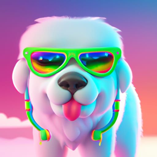 Neon Great Pyrenees in Synthwave Style