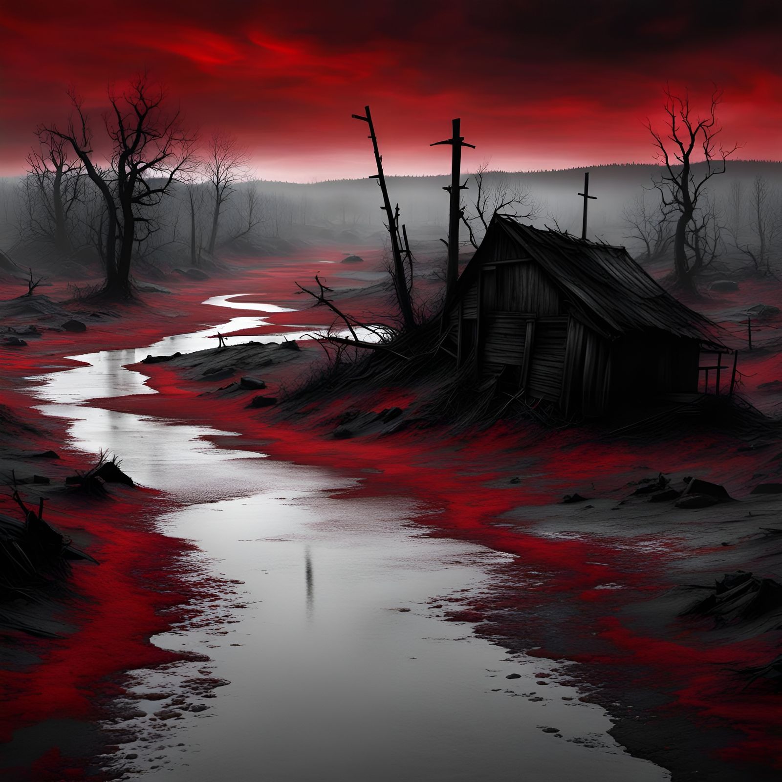 Frightening Desolate Landscape in Eerie Silver Atmosphere
