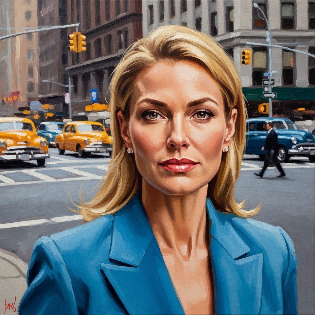 Retro Woman in Blue Blazer, Impressionistic Oil Portrait