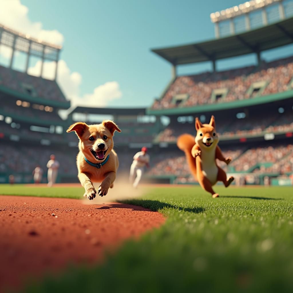 Dog and Squirrel Disrupt Baseball Game