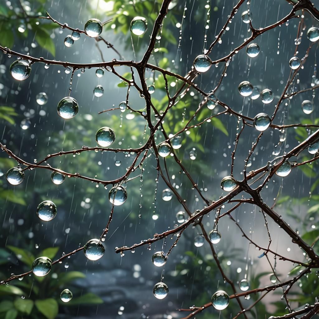 Detailed 3D Anime Art of Rain Drops