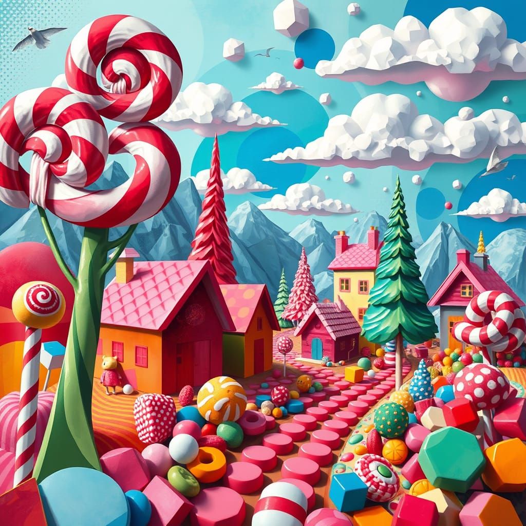 Candy World in Abstract Cubism Style