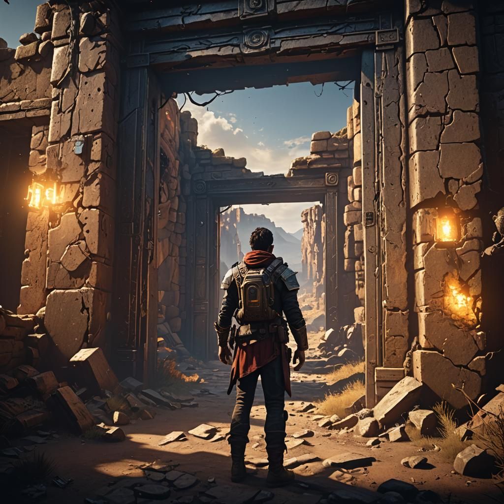 Glowing Doorway in Ancient Ruins: 3D Render