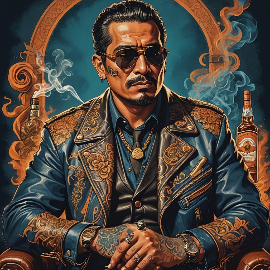 Mexican Gangster Smoking Cigar in Comic Art Style