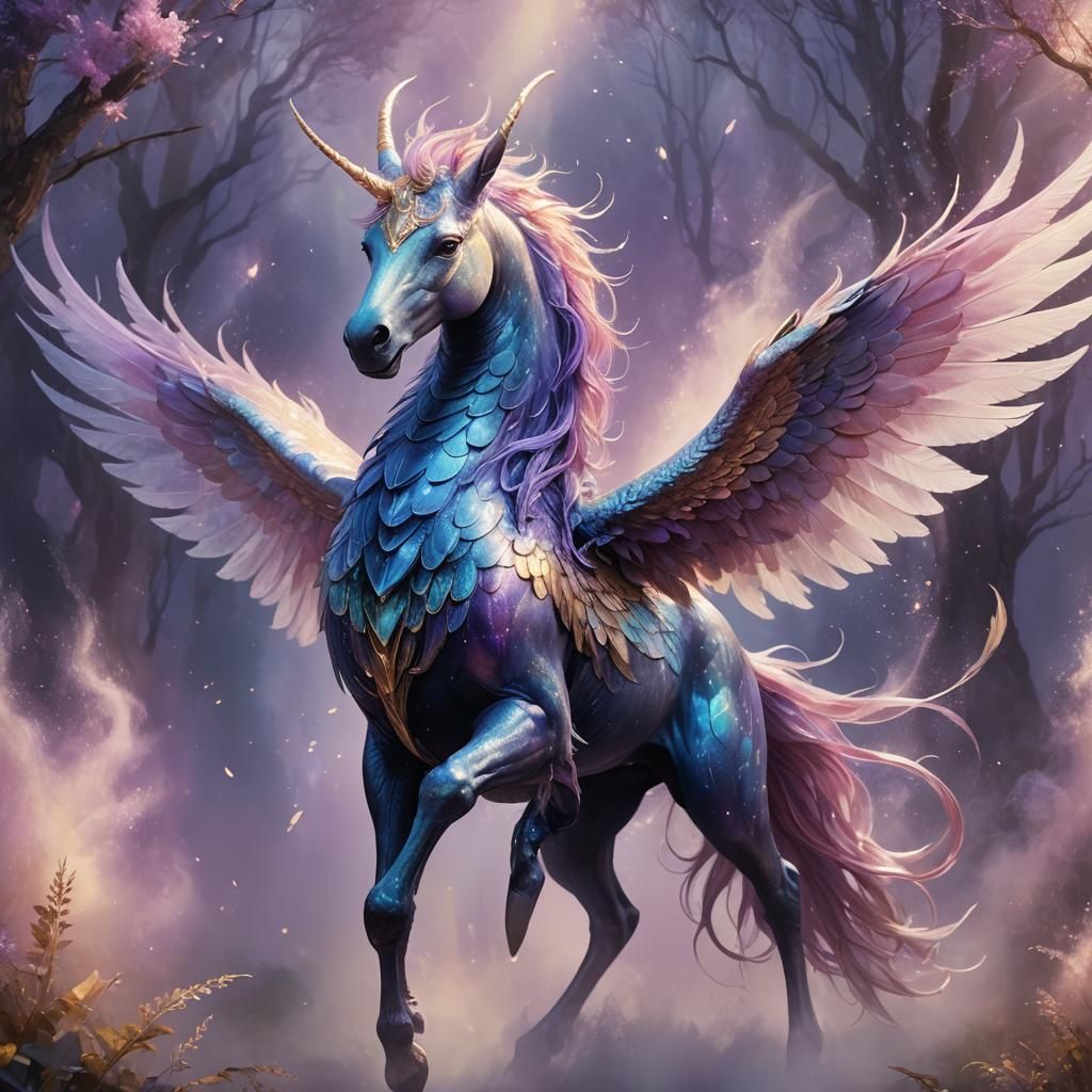 Ethereal Creature Gliding Through Iridescent Mist