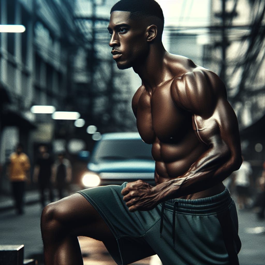 Hyperrealistic Footballer on a Street in HDR