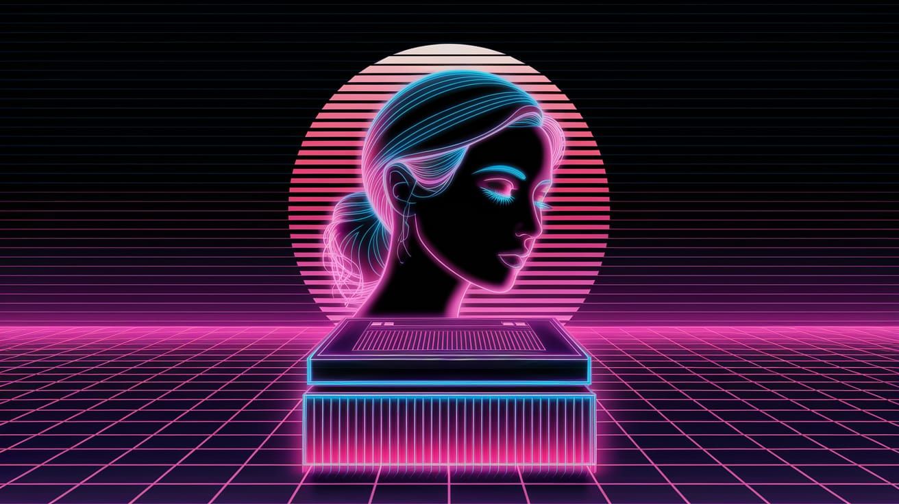Synthwave Circuit Board Goddess in Neon Hues