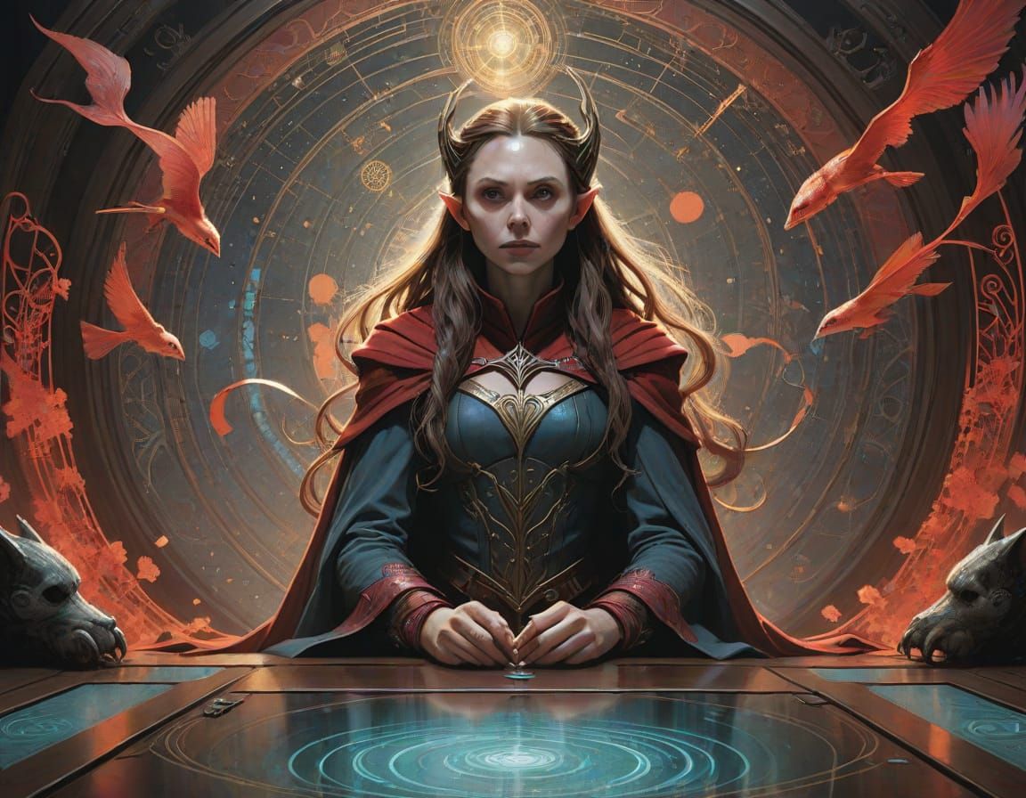 Enigmatic Scarlet Witch in Eerie, Mystical Anticipation