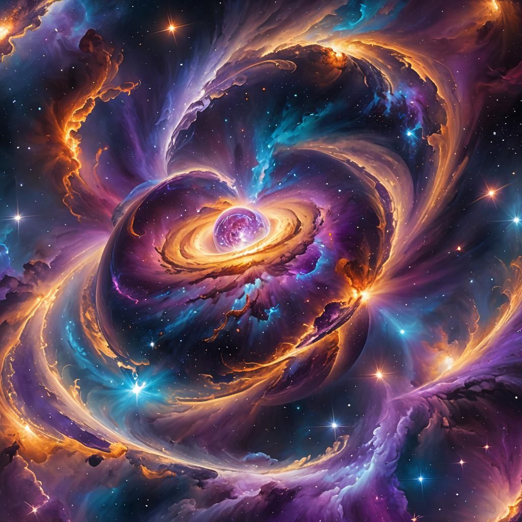 Glowing Orb at Galaxy Center: Vibrant Oil Painting